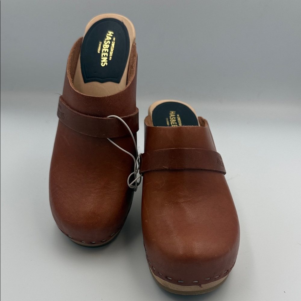 Swedish Hasbeens Leather Heeled Clogs Women’s Size 6 – Made in Sweden